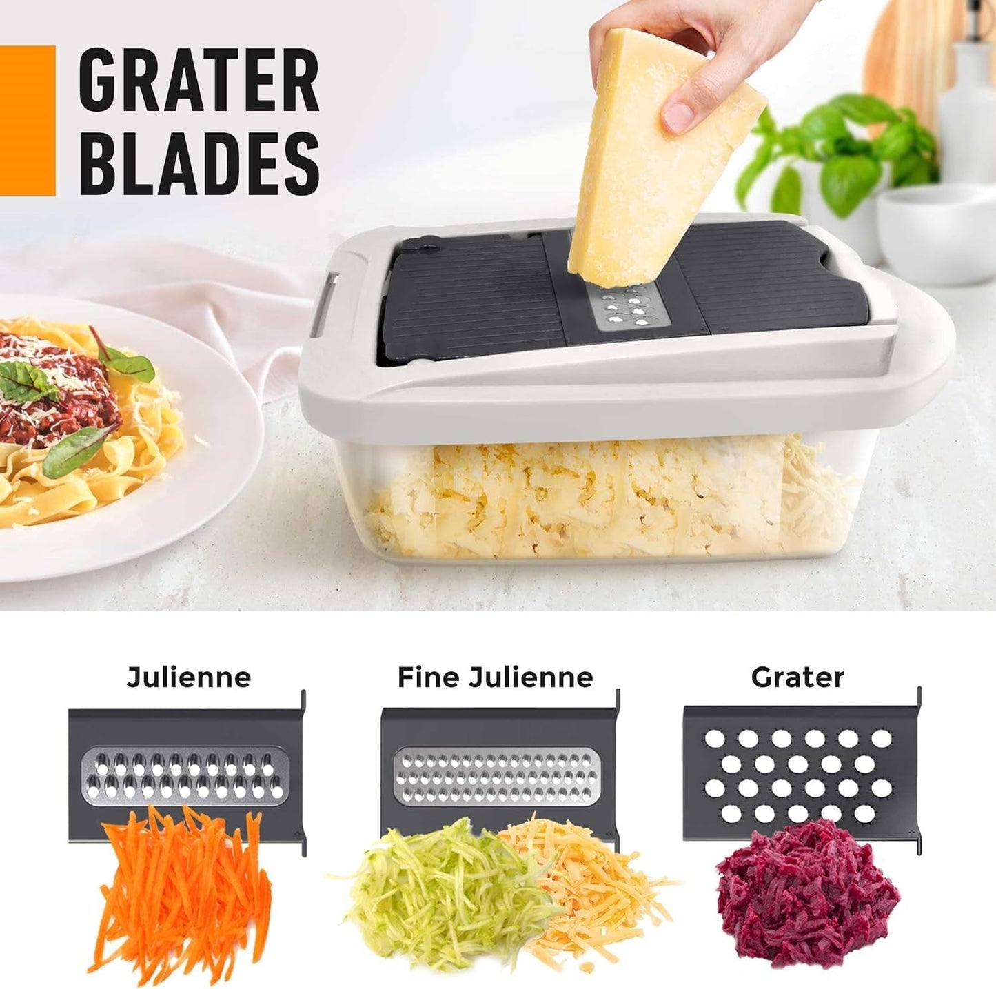 10-in-1 Vegetable Slicer with 8 Interchangeable Blades and Built-in Container