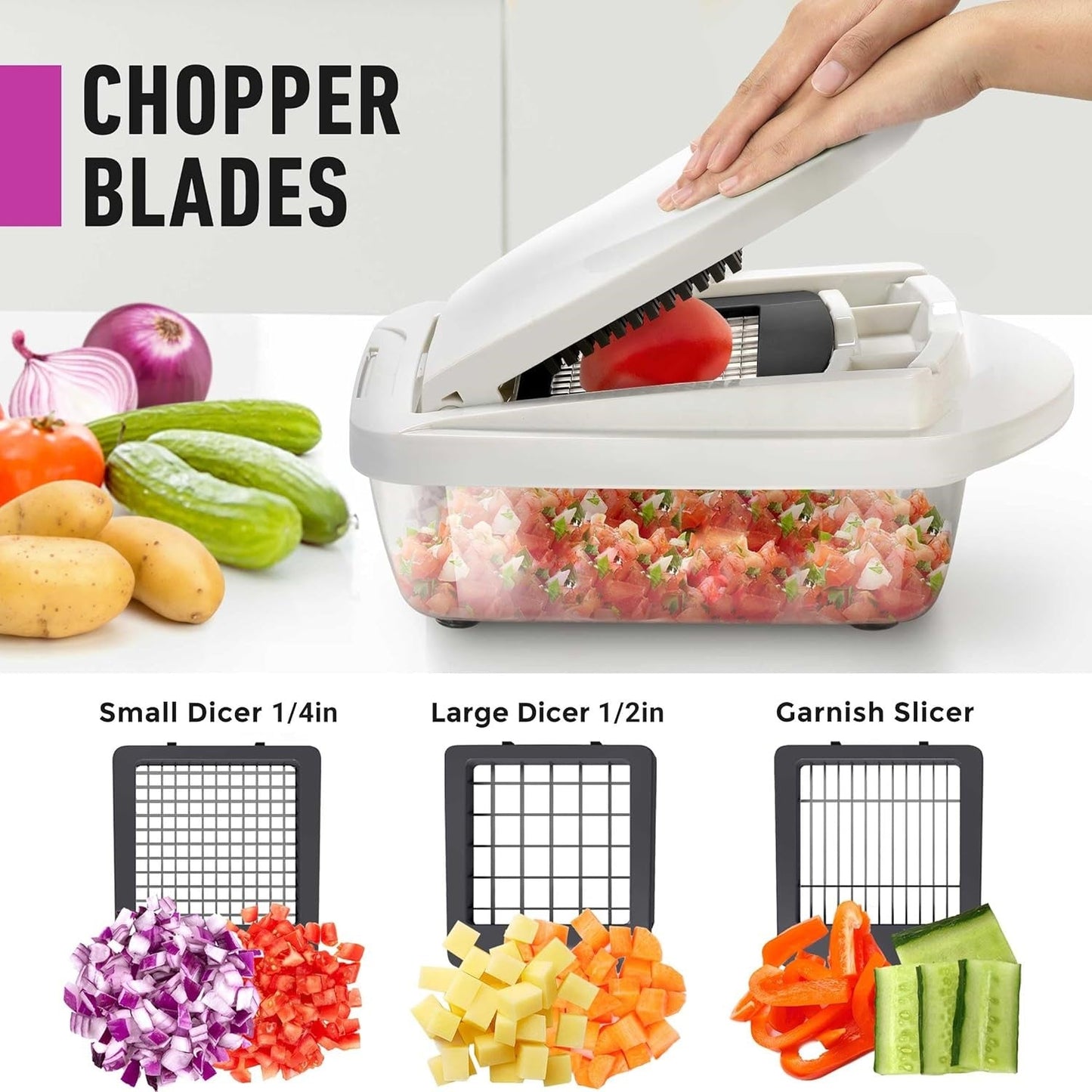 10-in-1 Vegetable Slicer with 8 Interchangeable Blades and Built-in Container