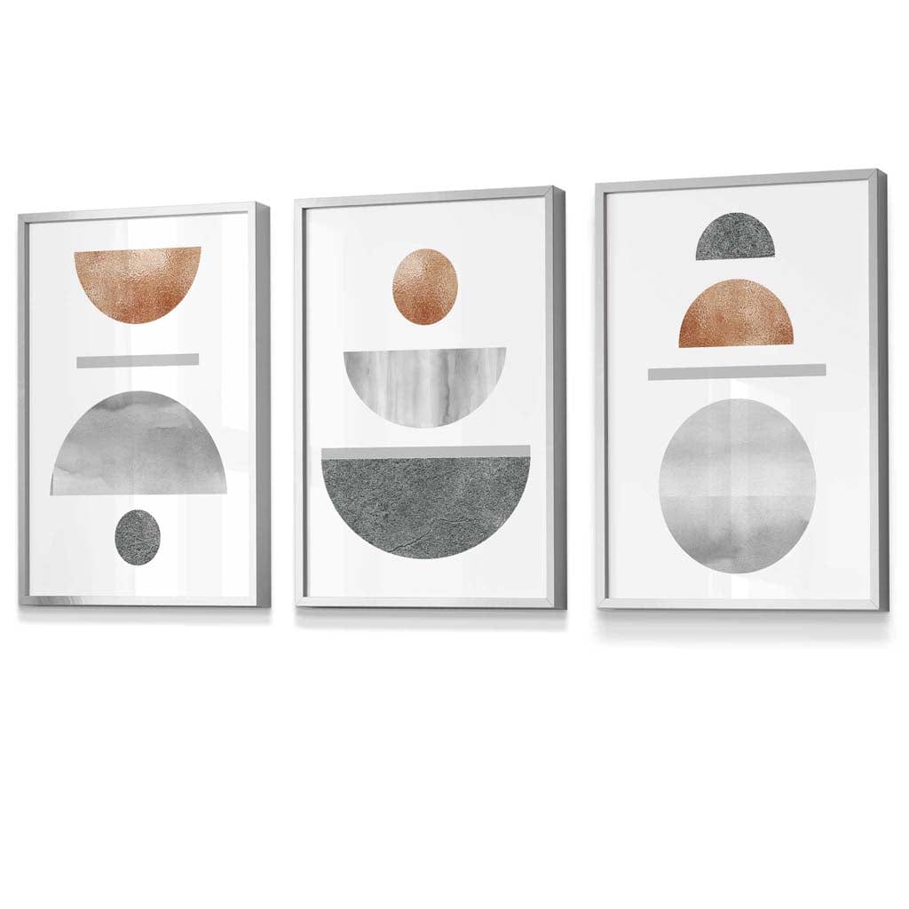 Copper and Gray Mid Century Geometric Framed Wall Art Set of 3