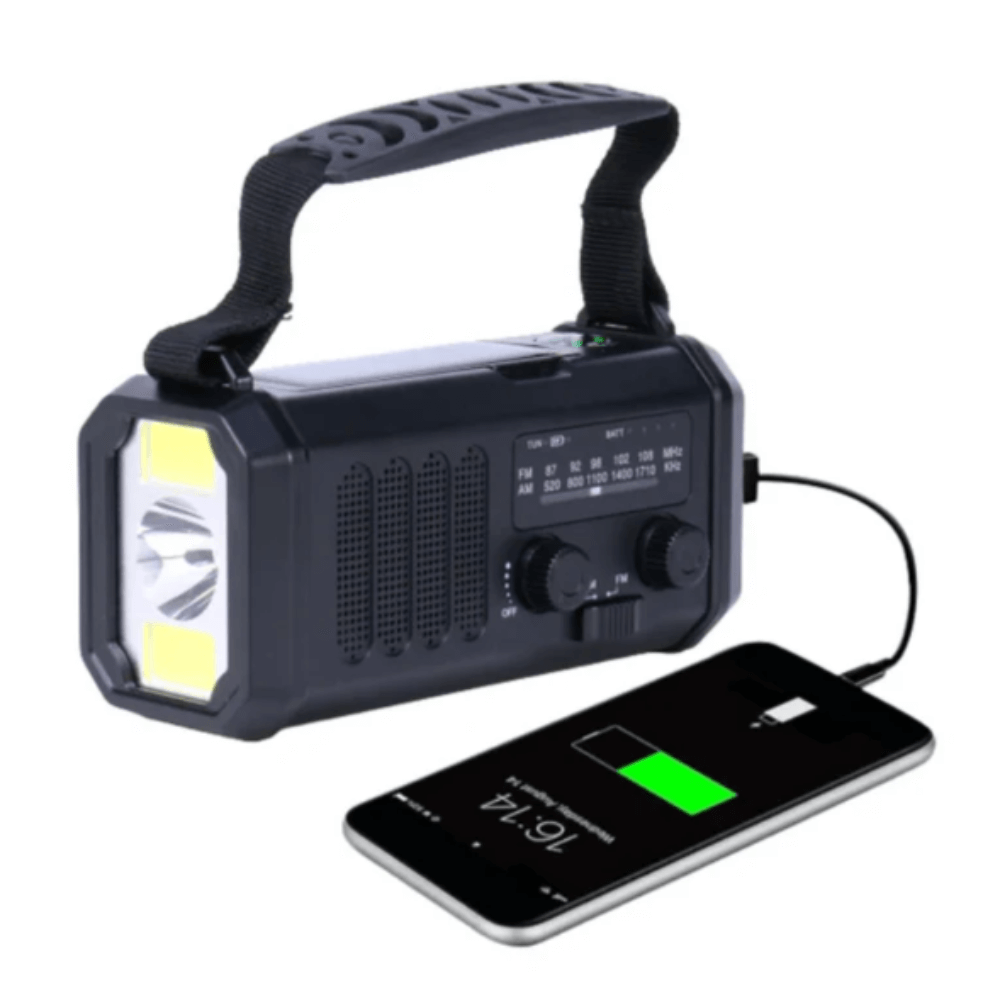 10,000mAh Solar Hand Crank Emergency Radio with Power Bank and LED Flashlight