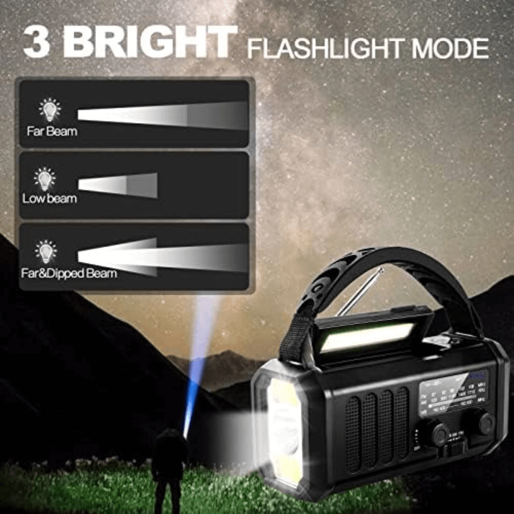 10,000mAh Solar Hand Crank Emergency Radio with Power Bank and LED Flashlight