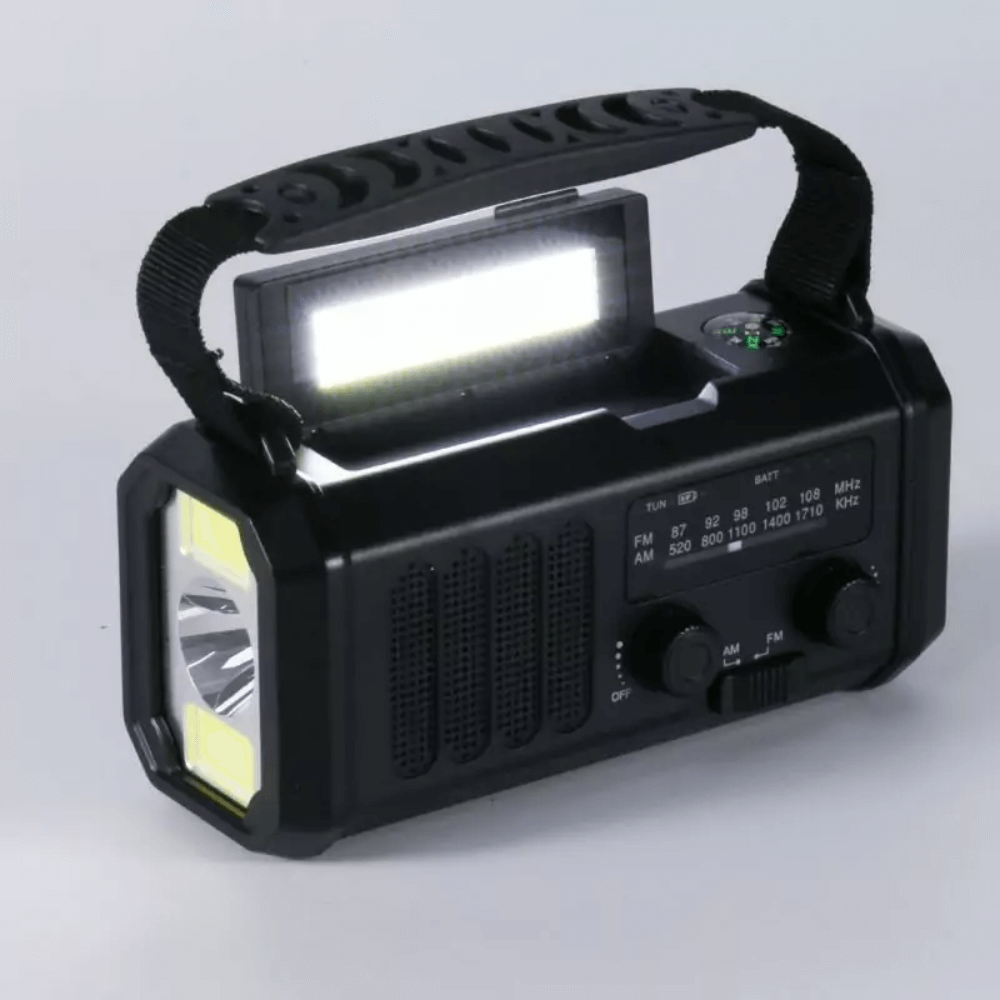 10,000mAh Solar Hand Crank Emergency Radio with Power Bank and LED Flashlight