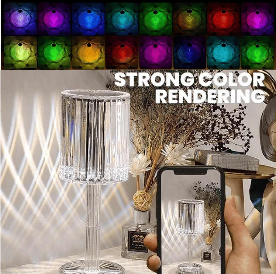 Touch Control Crystal Table Lamp with 3 RGB Colors