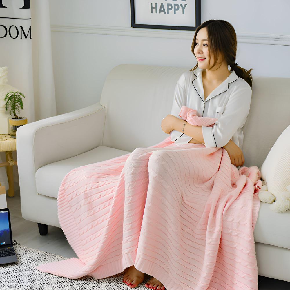 Cable Knit Cotton Throw Blanket