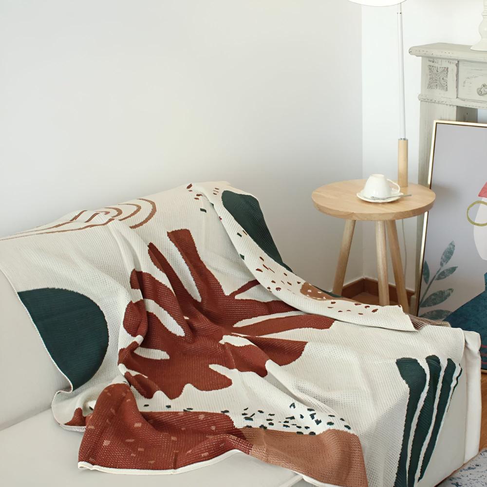 Abstract Knitted Throw Blanket in Cotton Linen