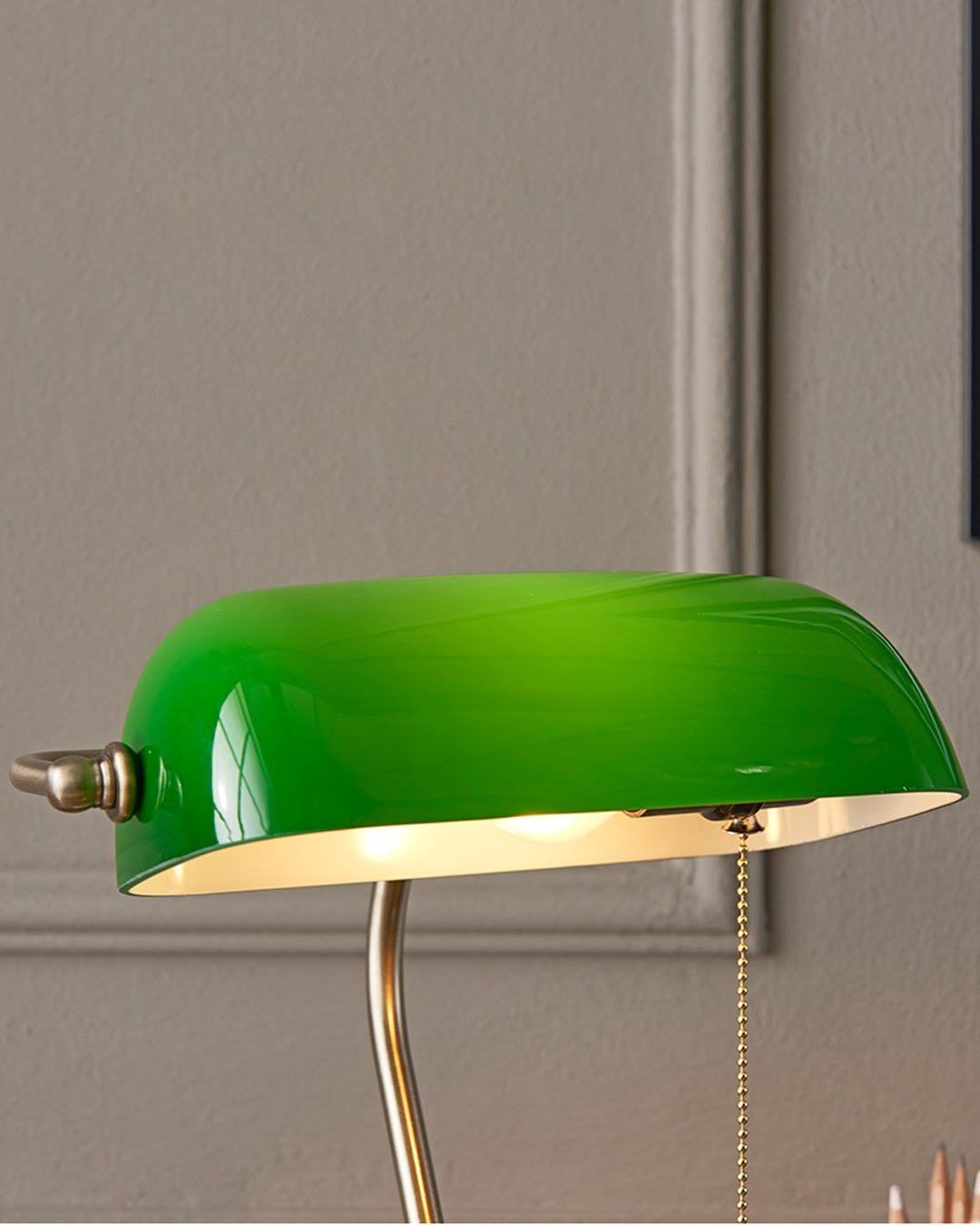 Brass Base Emerald Glass Banker Lamp