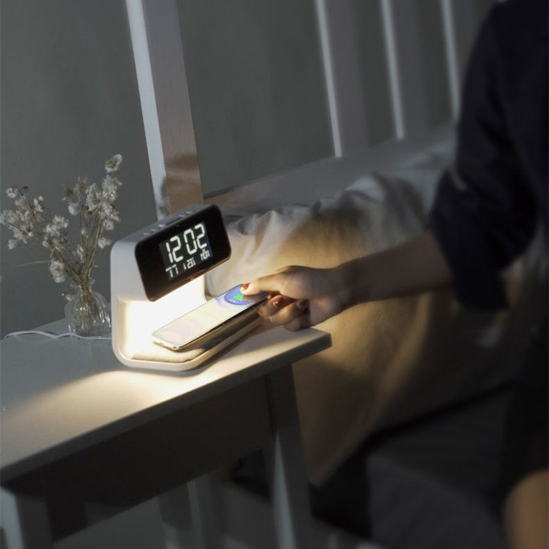 3-in-1 Touch Dimmable LED Bedside Lamp with Wireless Charger and LCD Alarm Clock