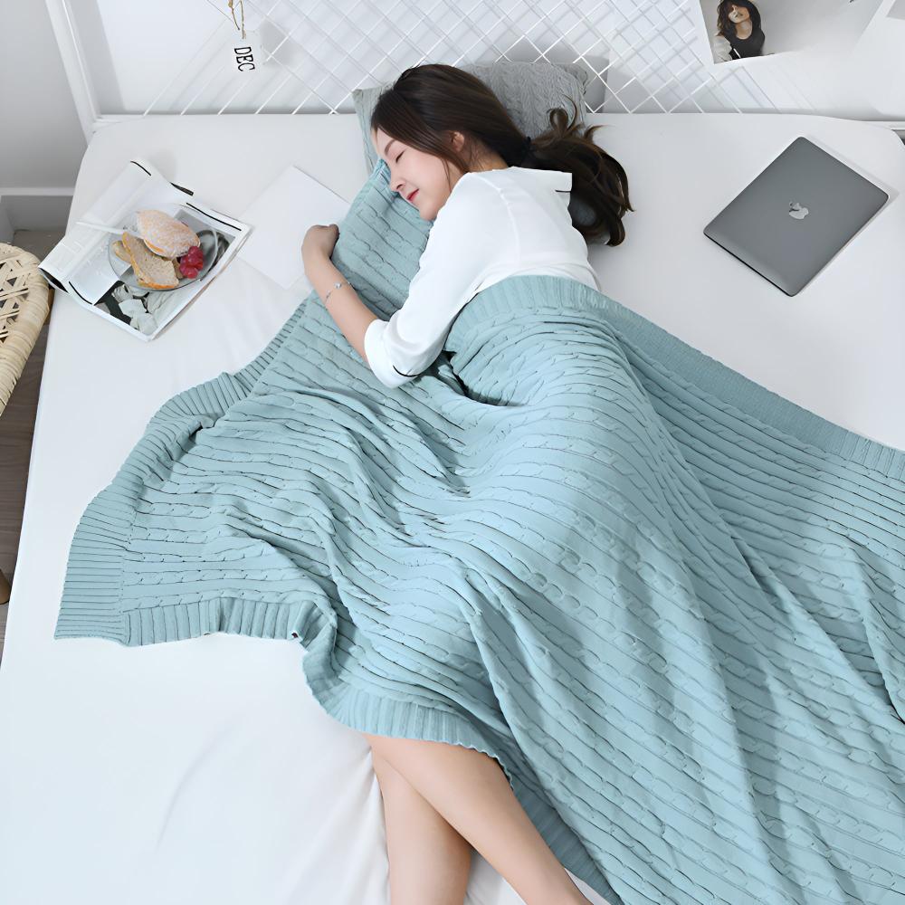 Cable Knit Cotton Throw Blanket