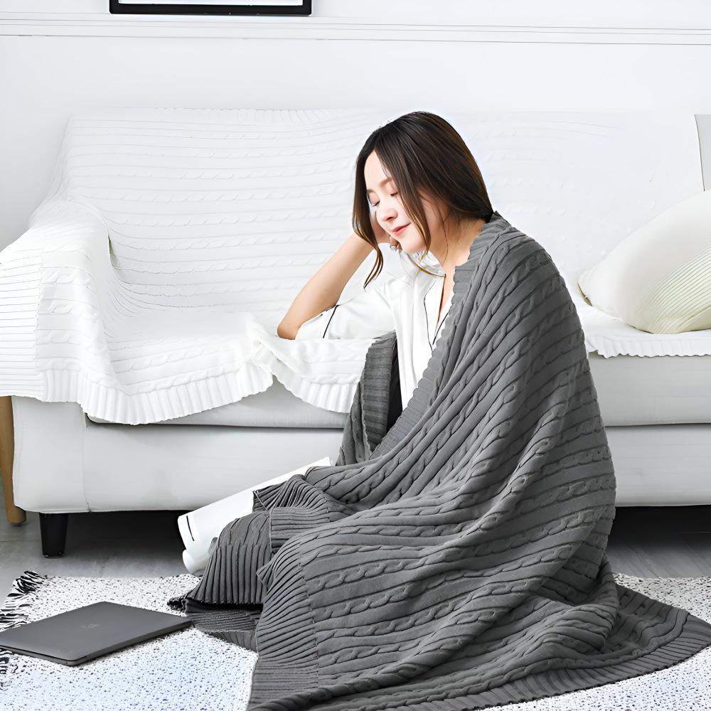 Cable Knit Cotton Throw Blanket