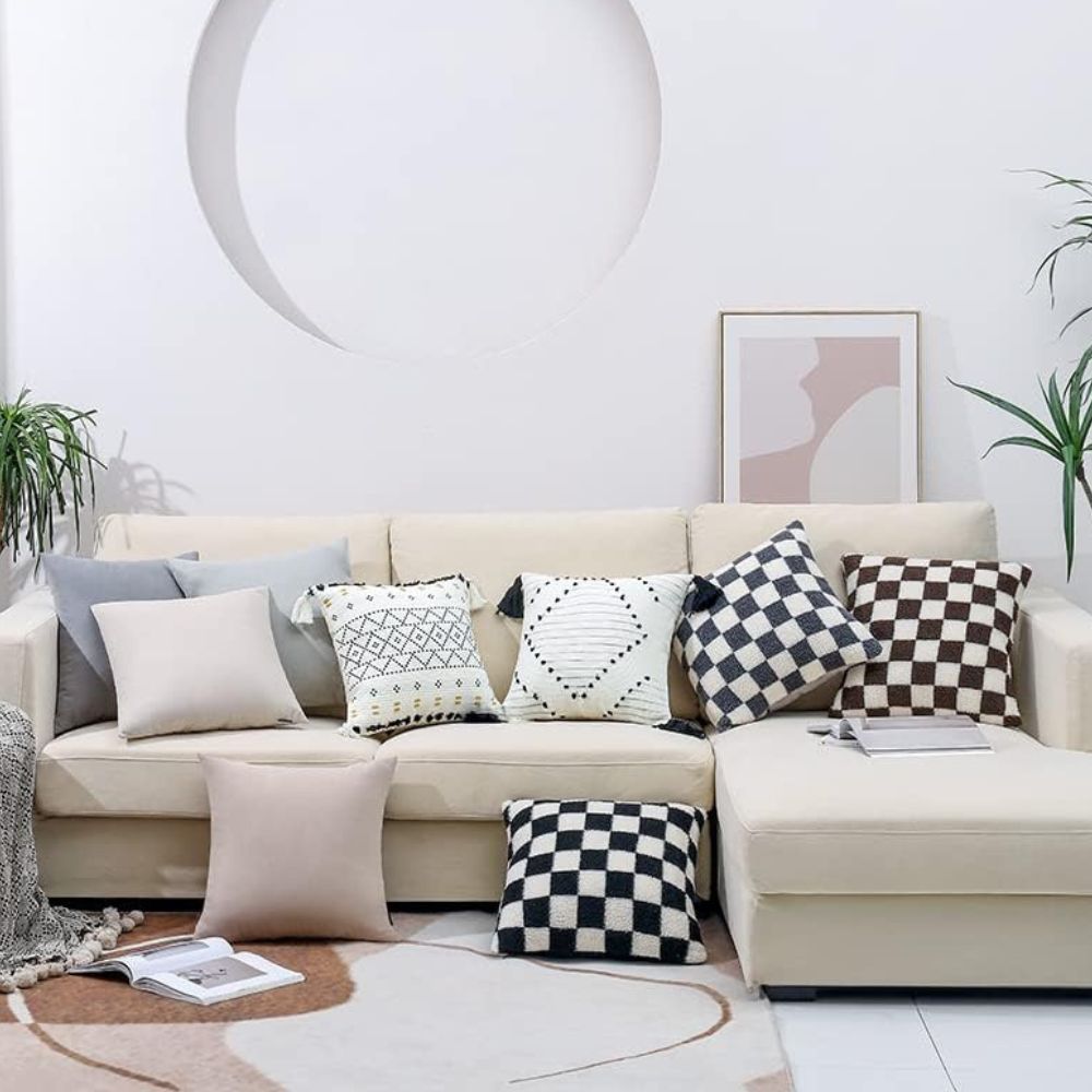 Checkered Faux Fur Cushion Cover