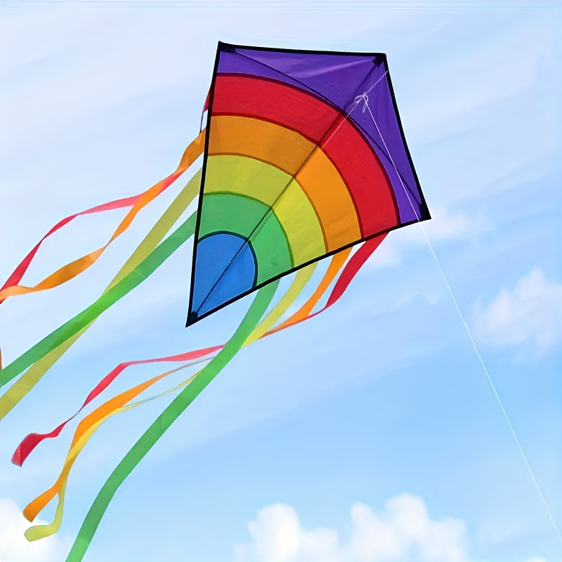 Rainbow Diamond Kite with Colorful Ribbons for Outdoor Fun