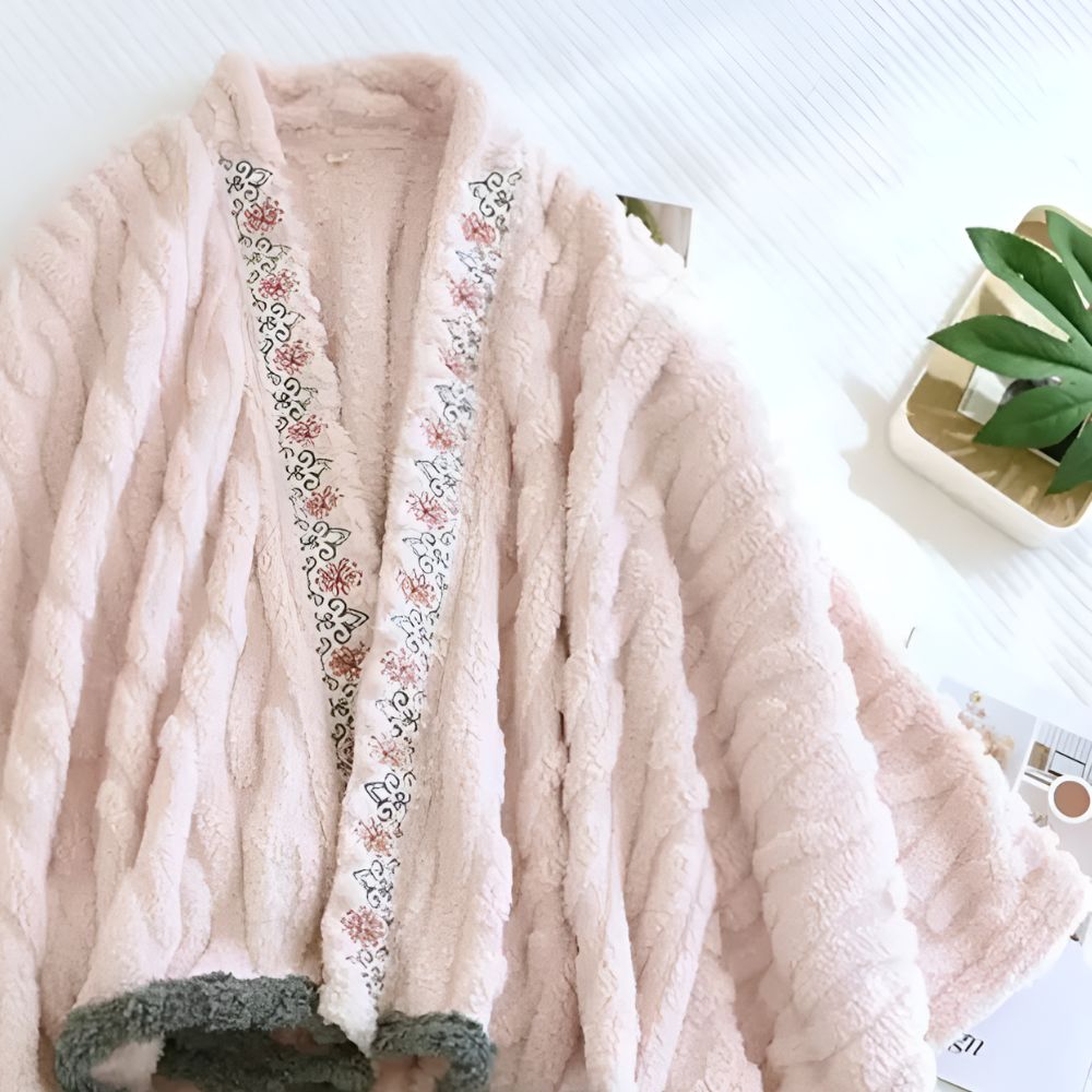 Embroidered Microfiber Fleece Shawl Wrap