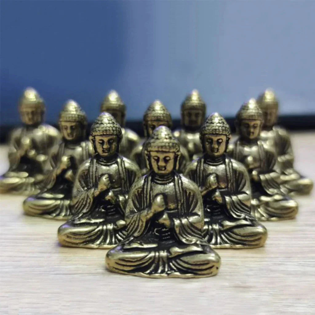 Miniature Brass Buddha Statues - 10 Piece Set for Travel and Home Decor