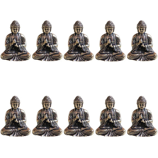 Miniature Brass Buddha Statues - 10 Piece Set for Travel and Home Decor