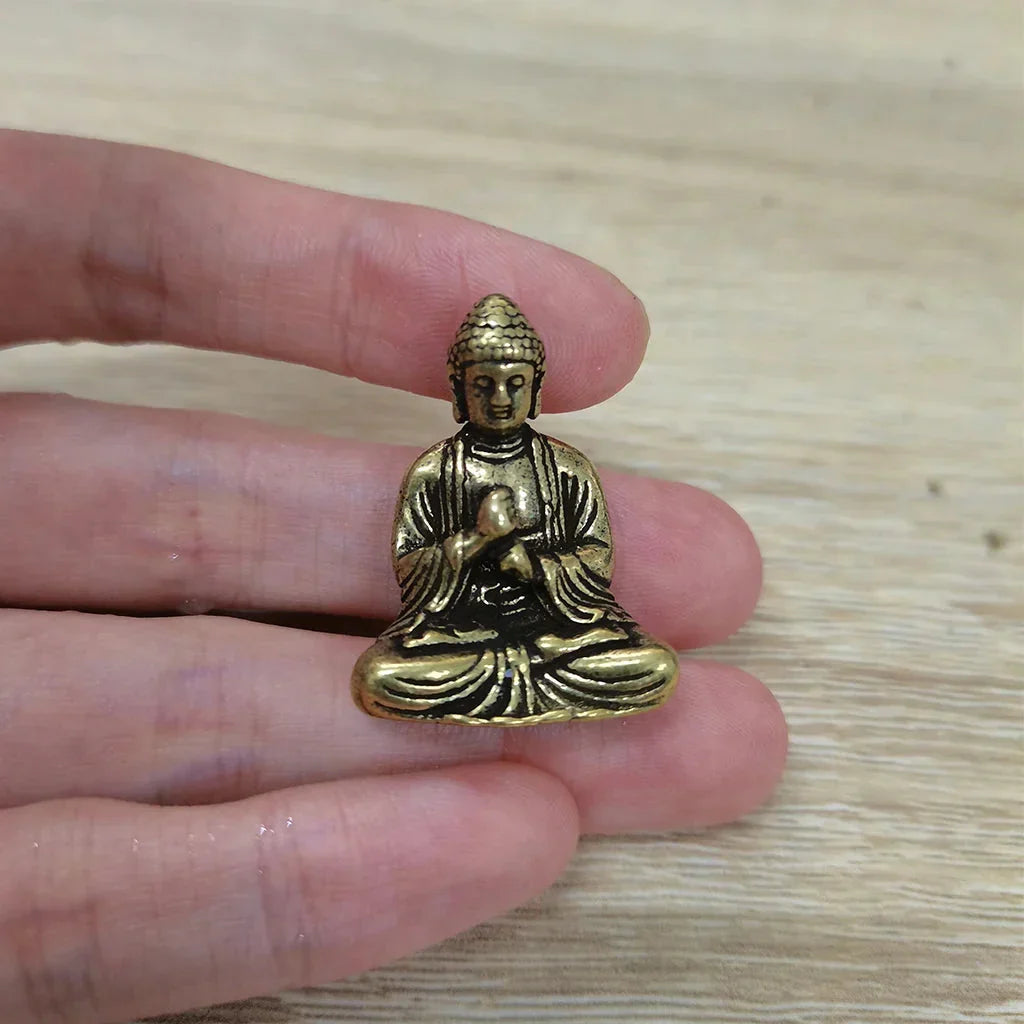 Mini Brass Buddha Statues - Set of 10 for Travel and Home Decor