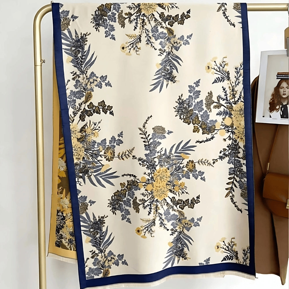 Reversible Floral Jacquard Scarf with Fringe Detail