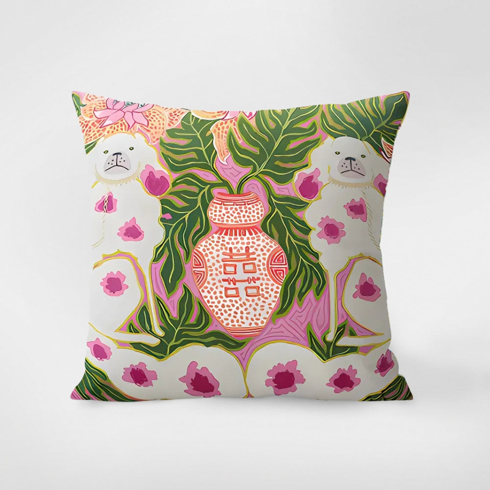 Zebra Print Tapestry Cushion Cover with Botanical Accents