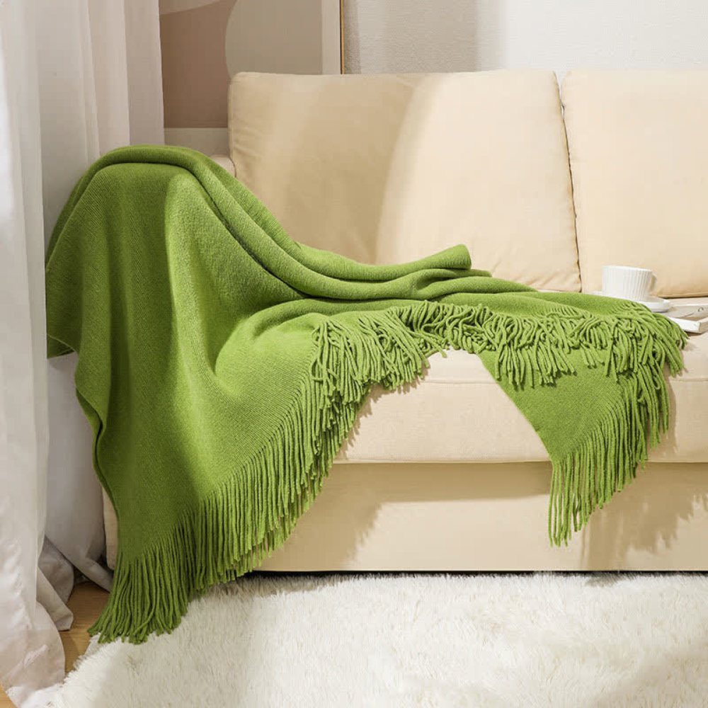 Chunky Knit Tassel Throw Blanket