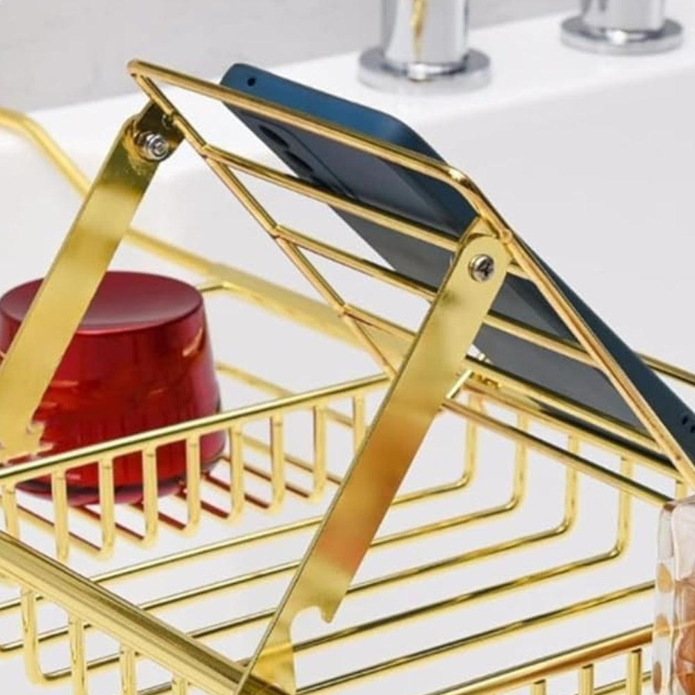 Adjustable Stainless Steel Bathtub Caddy Tray with Gold Finish