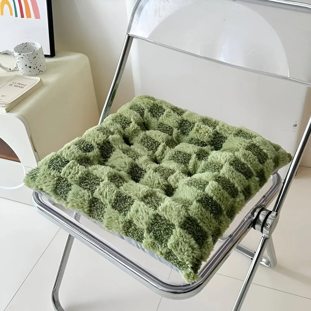 Fuzzy Checkered Fur Padded Seat Cushion