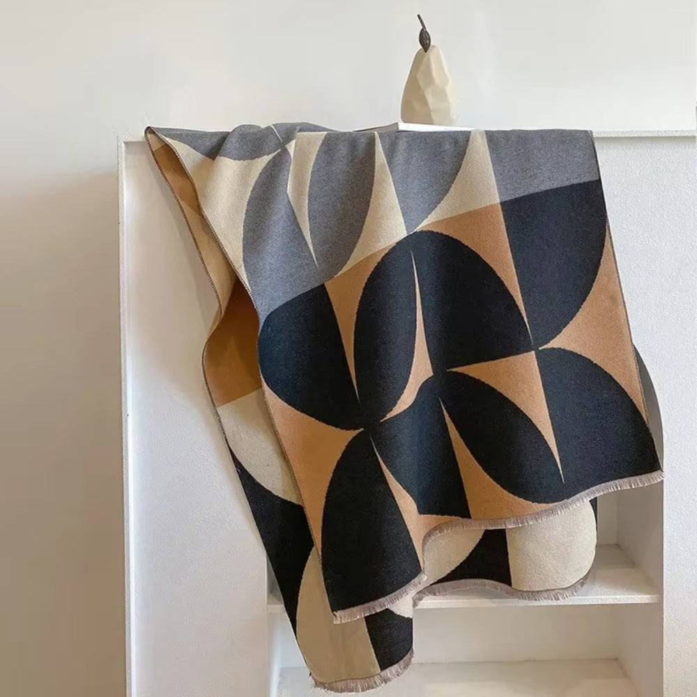 Reversible Geometric Color Block Poncho Scarf