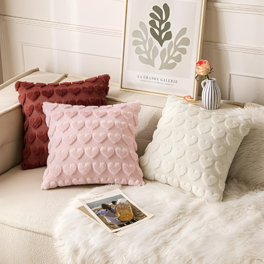 Plush Heart-Shaped Cushion Cover