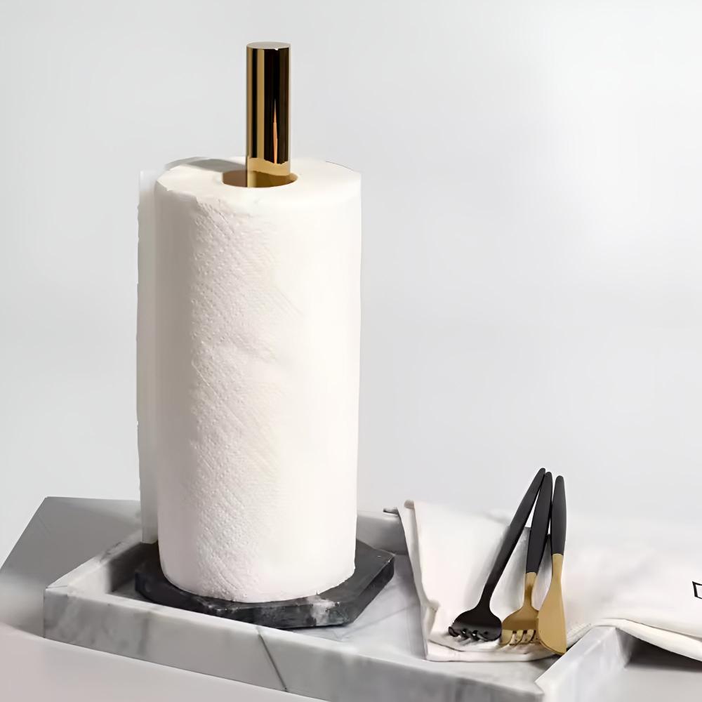 Marble Base Paper Towel Holder with Gold Accents