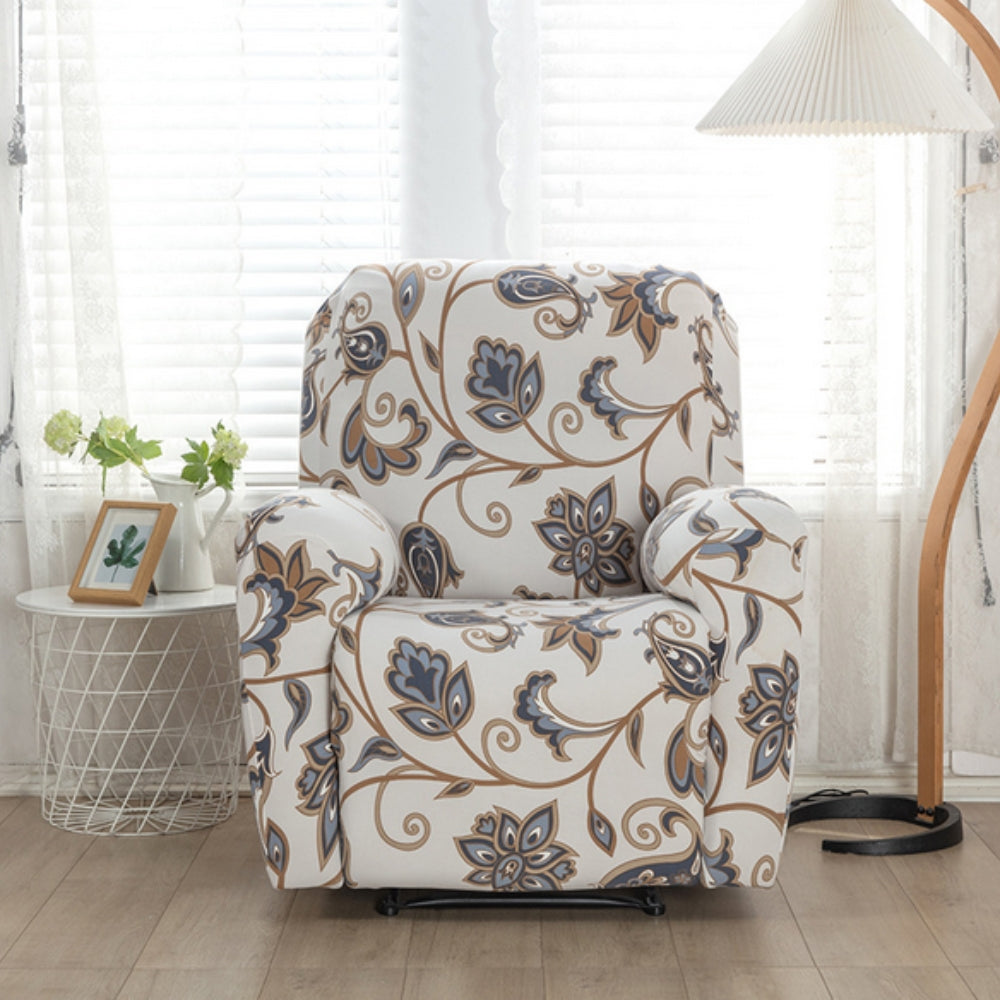 Floral Stretch Recliner Sofa Cover with Side Pockets