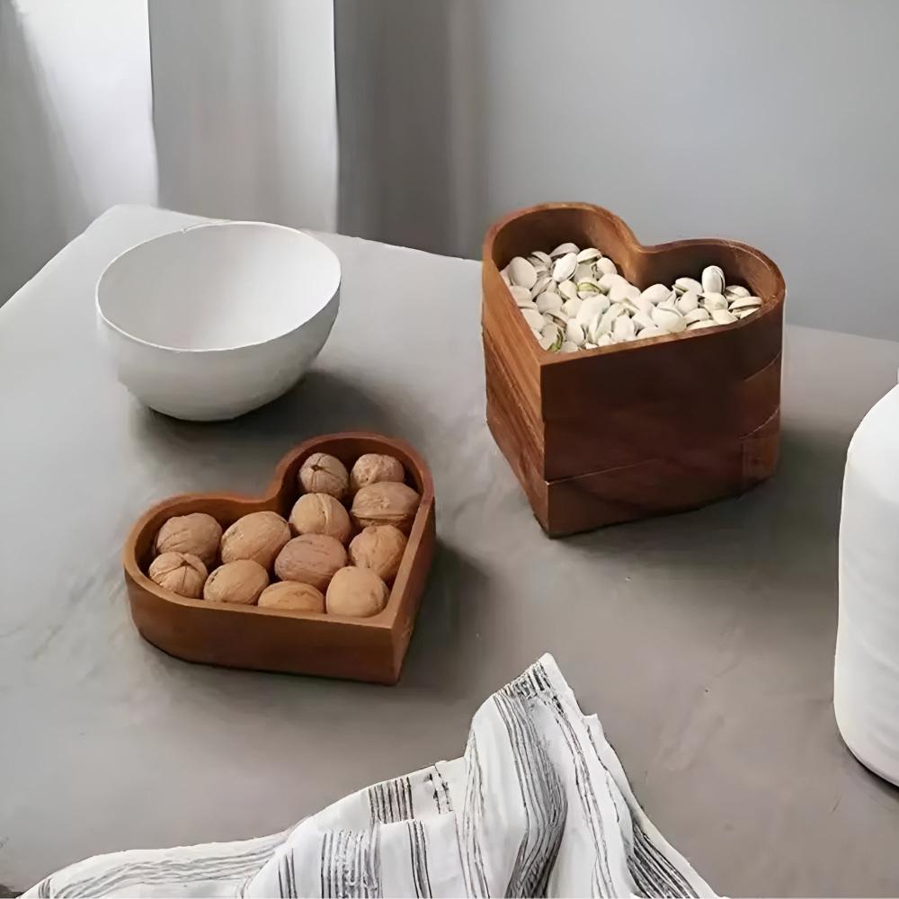 Heart-Shaped Solid Nut Wood Snack Tray