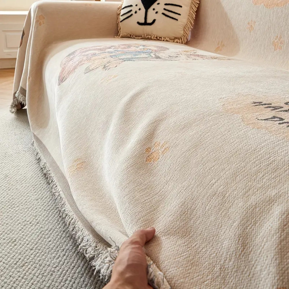Reversible Floral Jacquard Sofa Cover with Tassels
