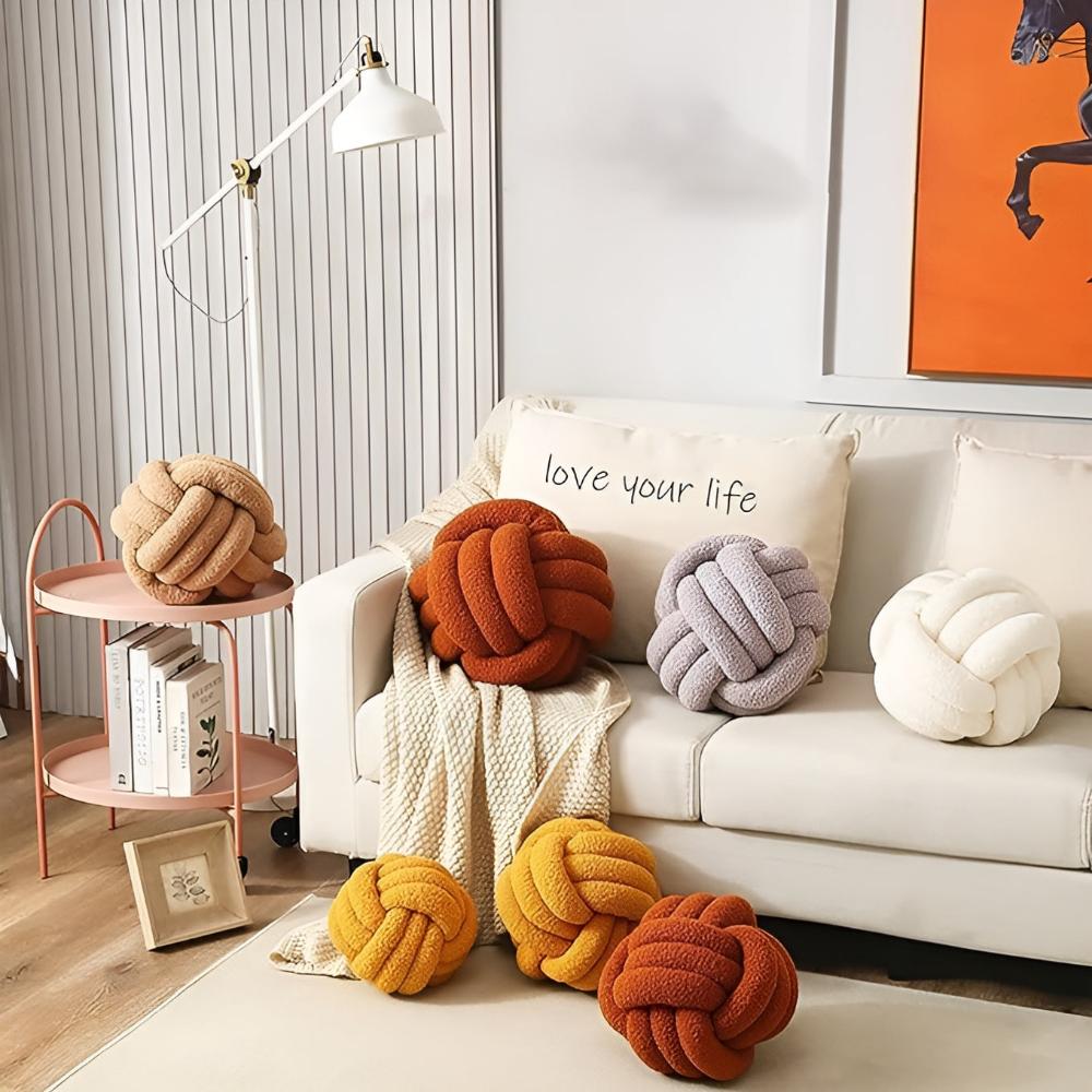 Knotted Lambswool Boucle Cushion with Flower Design