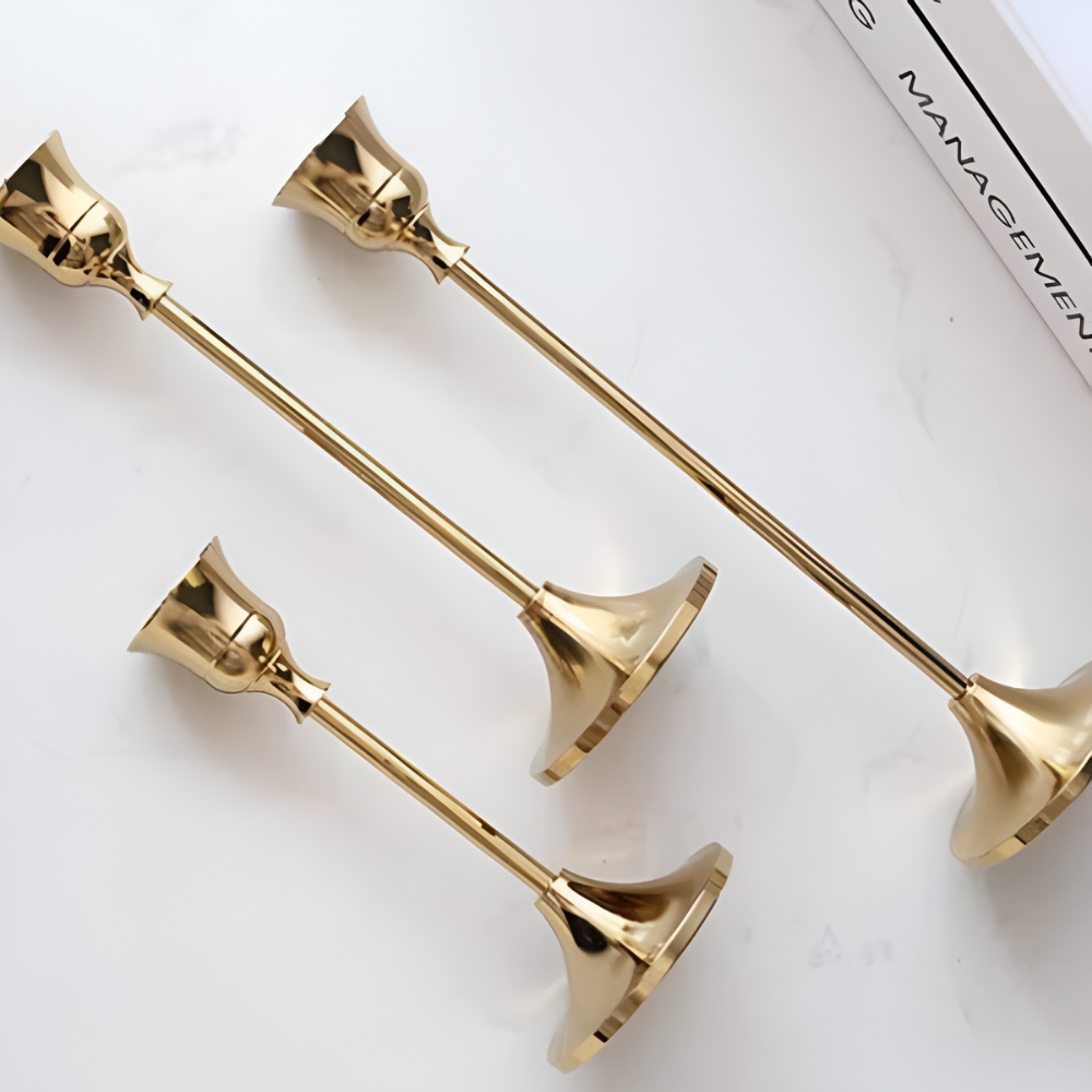 Vintage Brass Candle Holder Set - 3 Sizes