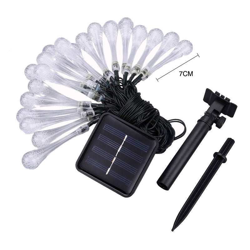 Solar Powered Water Droplet String Lights with 8 Lighting Modes