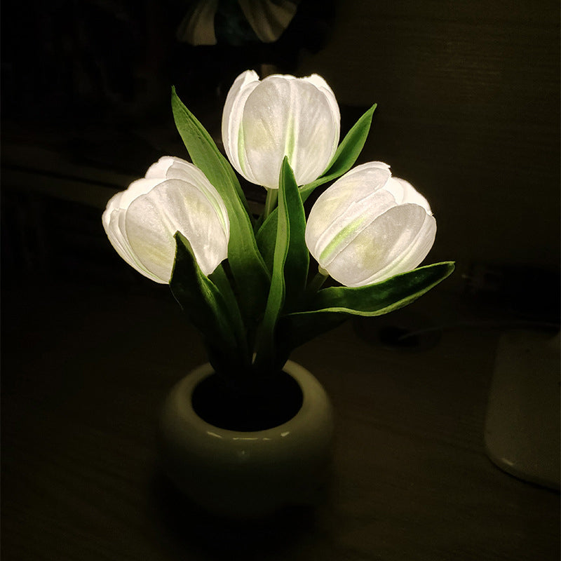 LED Tulip Nightstand Lamp - Ceramic Flower Table Light
