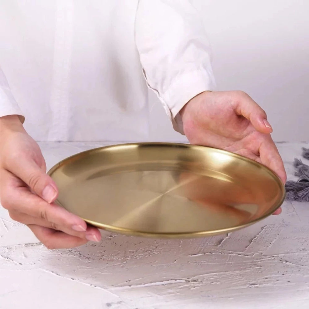 Golden Stainless Steel Serving Plates - Elegant & Rust-Resistant