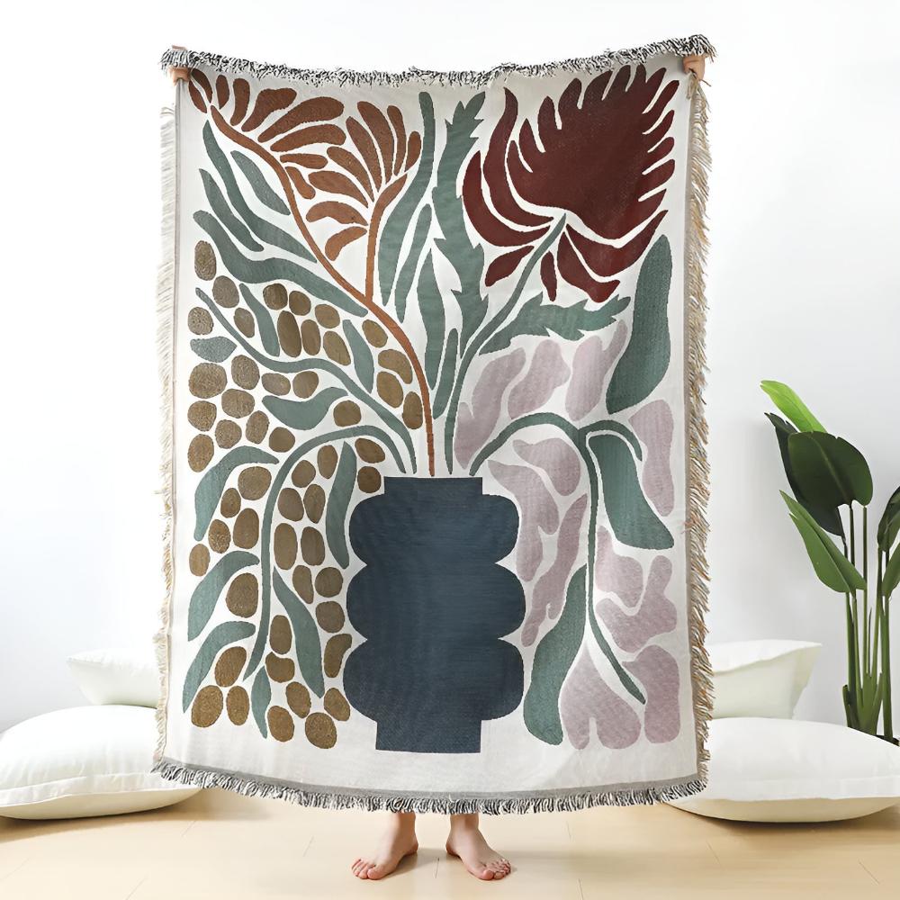 Fringed Cotton-Polyester Woven Throw Blanket