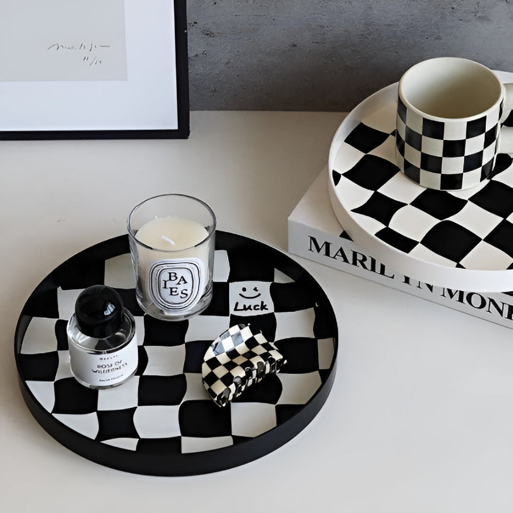 Round Checkerboard Storage Tray for Organizing Essentials