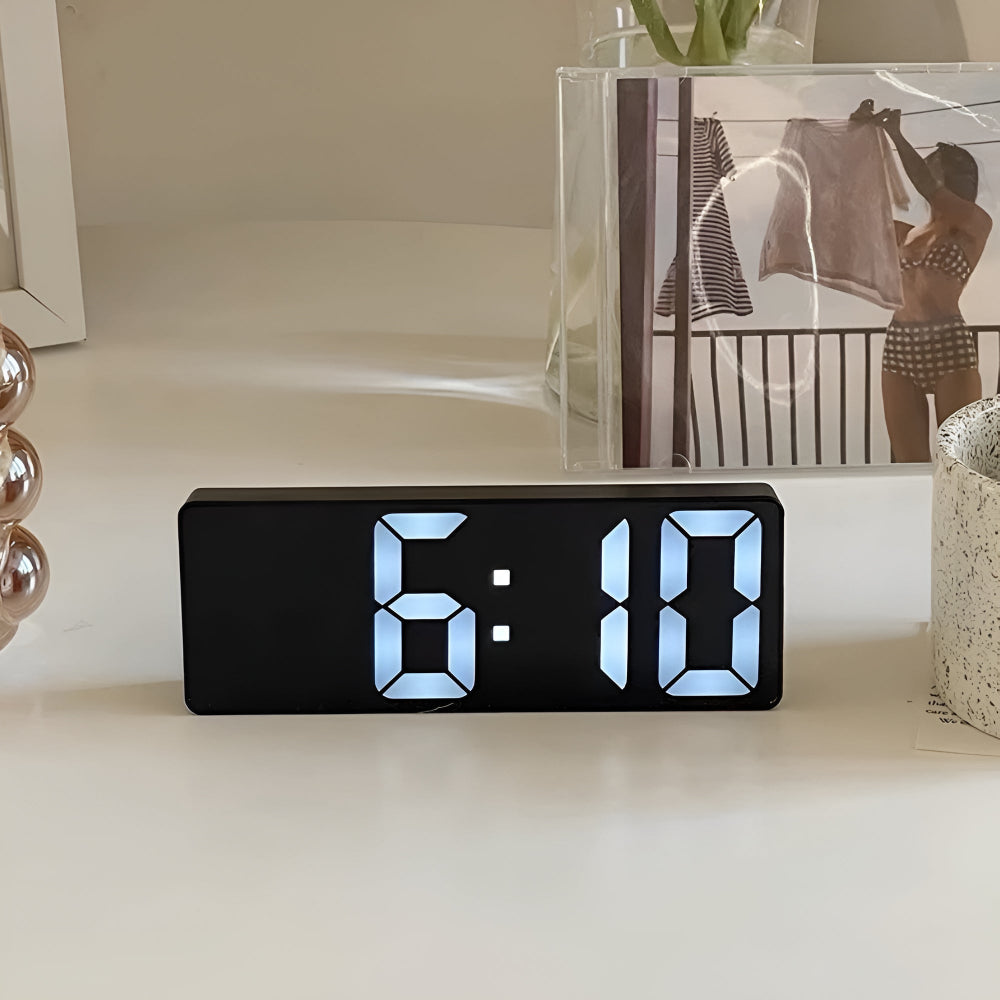 Digital LED Mirror Alarm Clock with Adjustable Snooze and Temperature Display