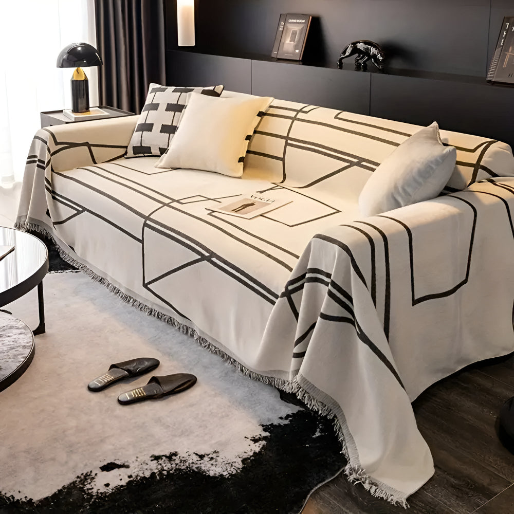Modern Abstract Grid Sofa Cover in Black and White