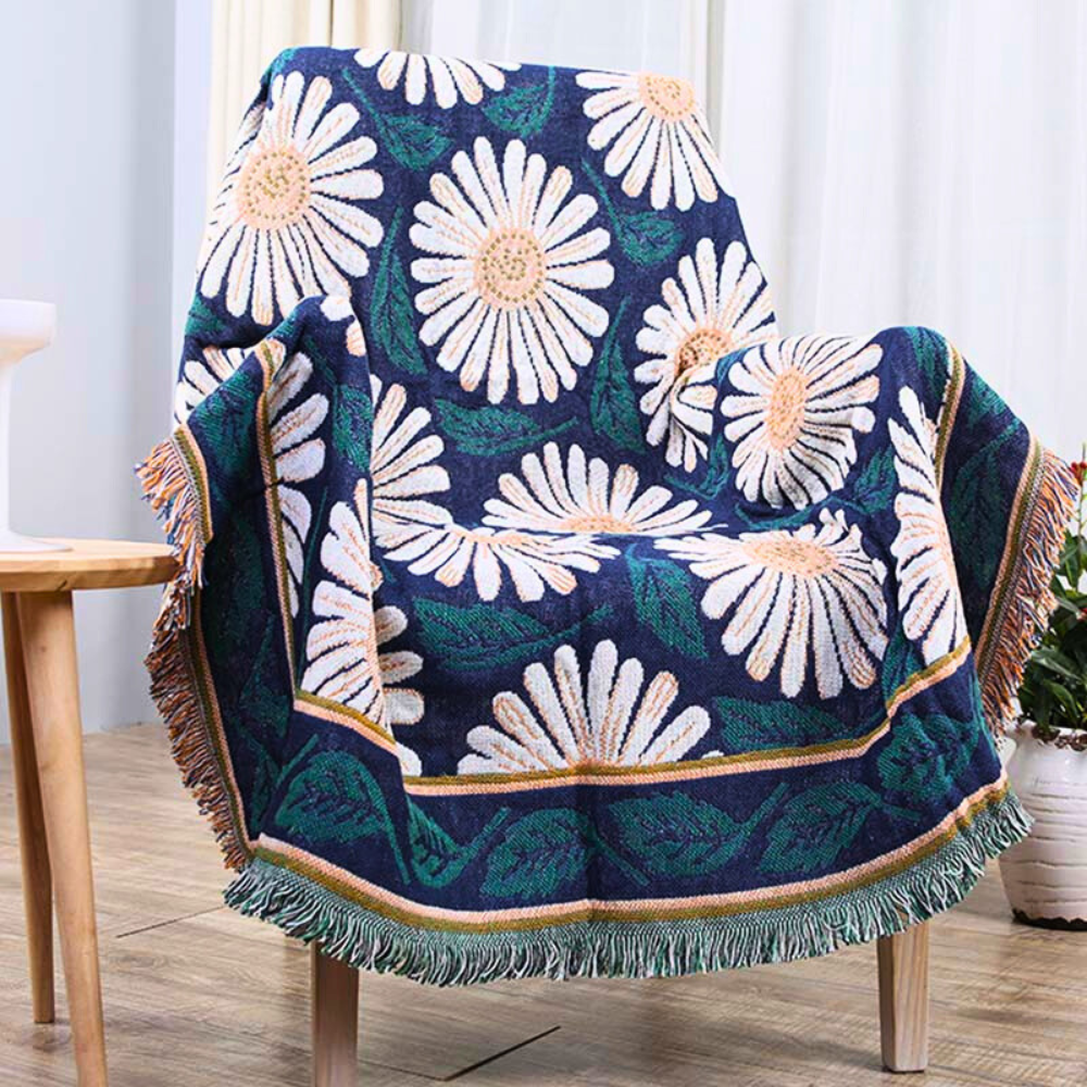 Cotton Knit Bohemian Tassel Blanket