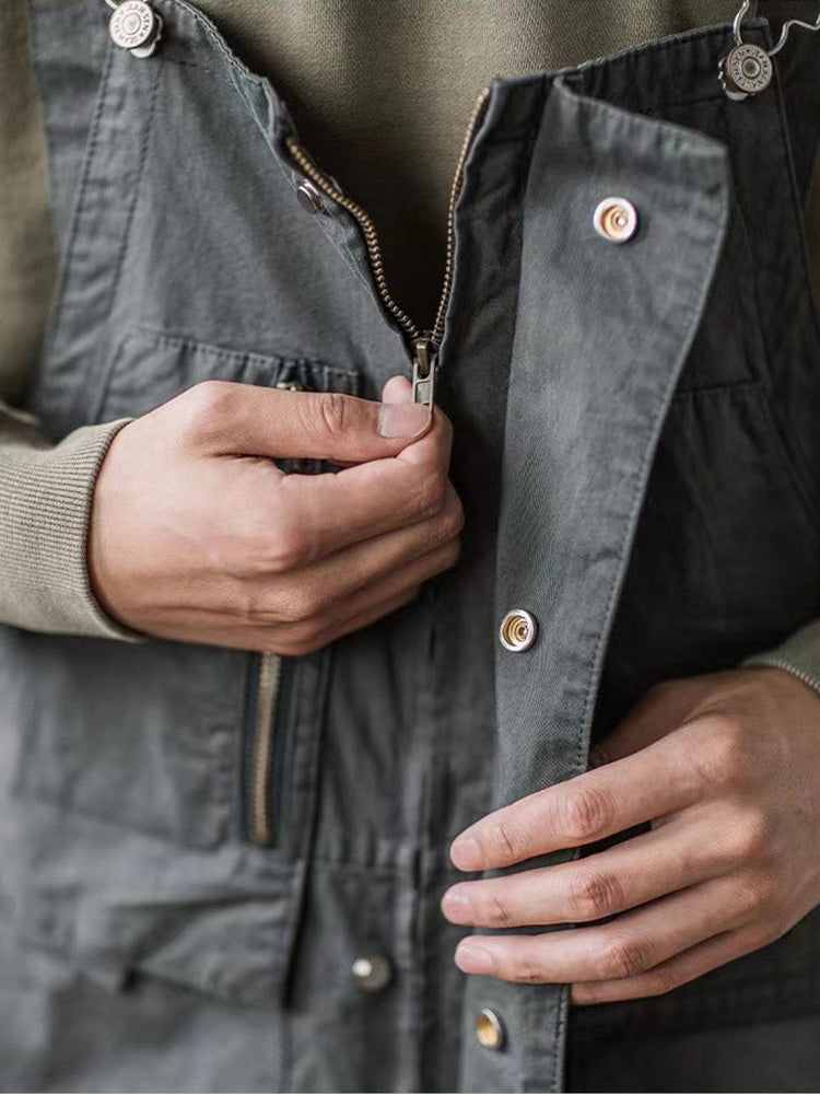 100% Cotton Loose Fit Tapered Leg Overalls with Zipper Pockets