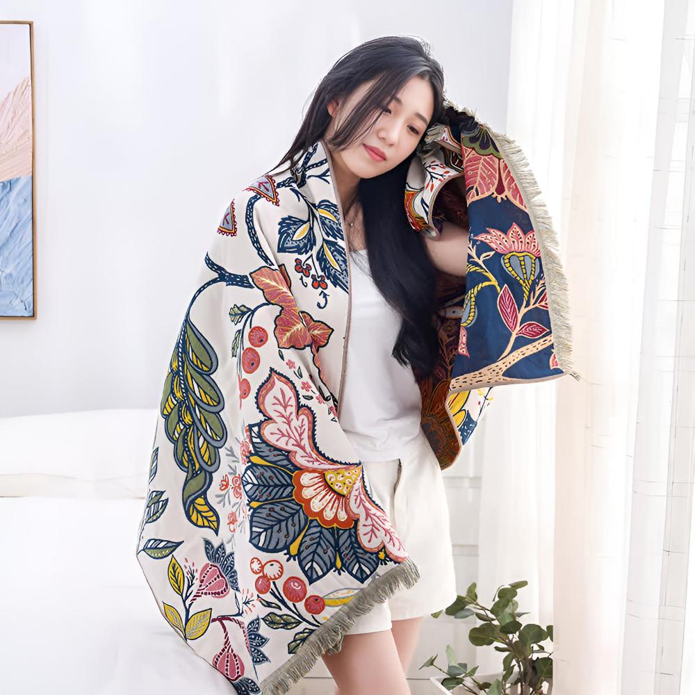 Reversible Floral Cotton Bath Towel