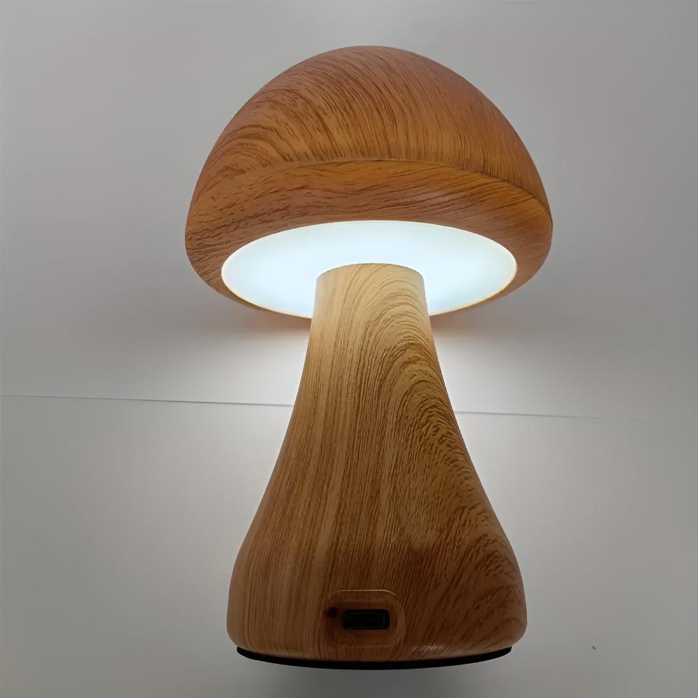 Rechargeable Wooden Mushroom Lamp with Adjustable Light Settings