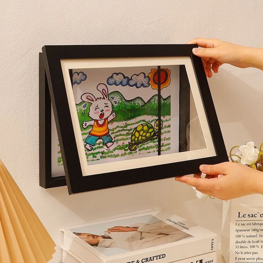 Children's Artwork Display Frame in Black Wood