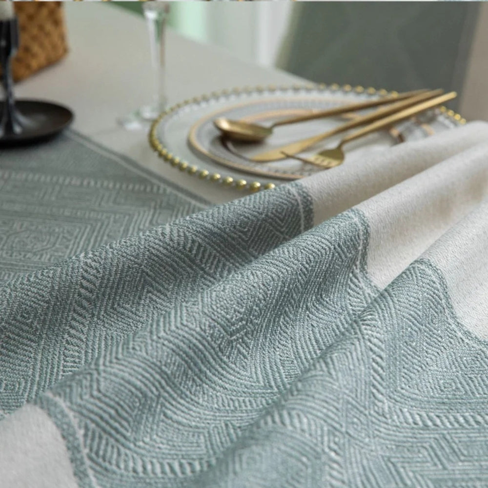 Geometric Jacquard Tablecloth with Tassel Fringe