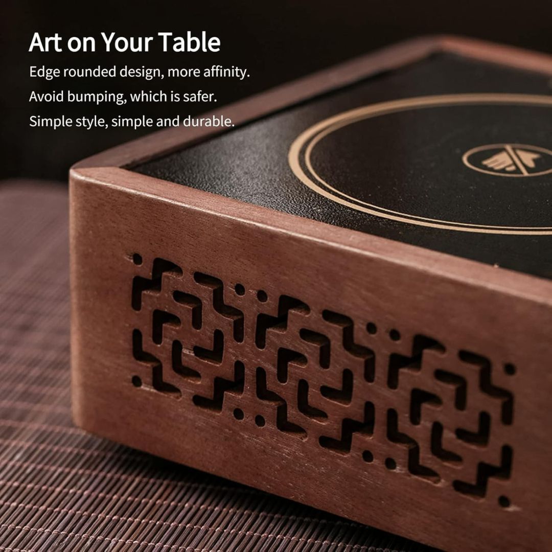 Elegant Walnut Tea Warmer with Adjustable Temperature Control