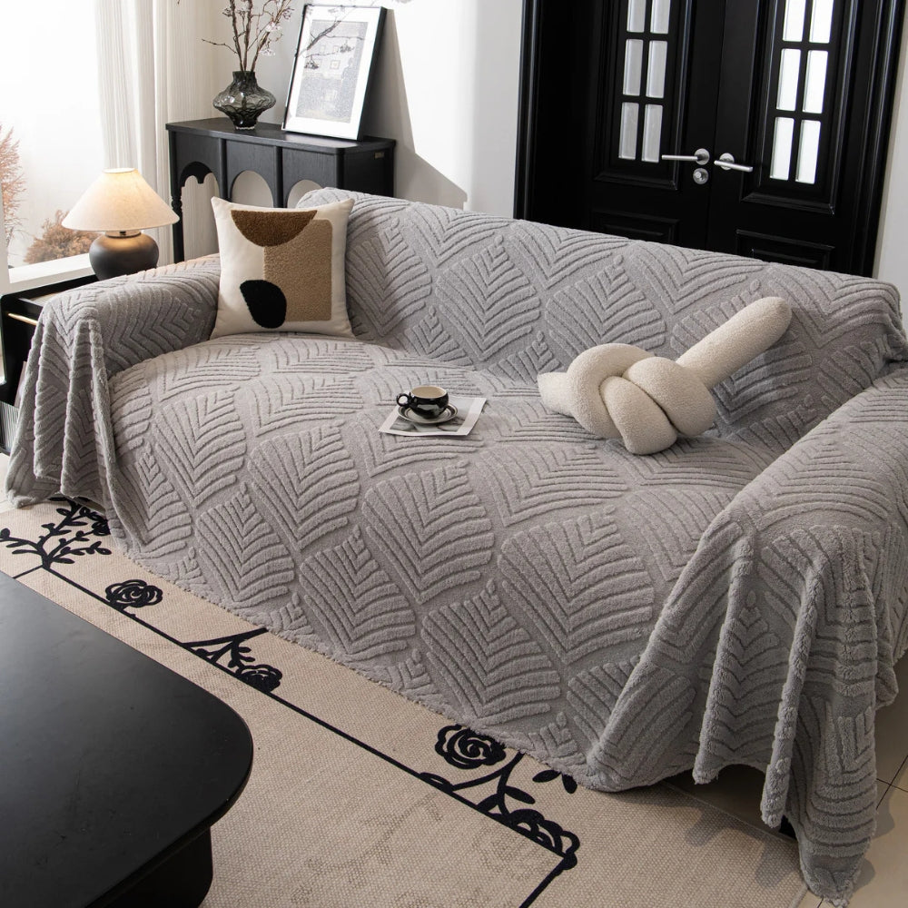 Herringbone Leaf Fleece Sofa Cover for 2-4 Seat Sofas