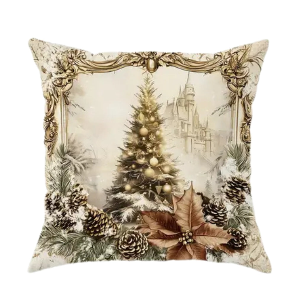 Golden Velvet Christmas Cushion Covers with Santa and Deer Designs