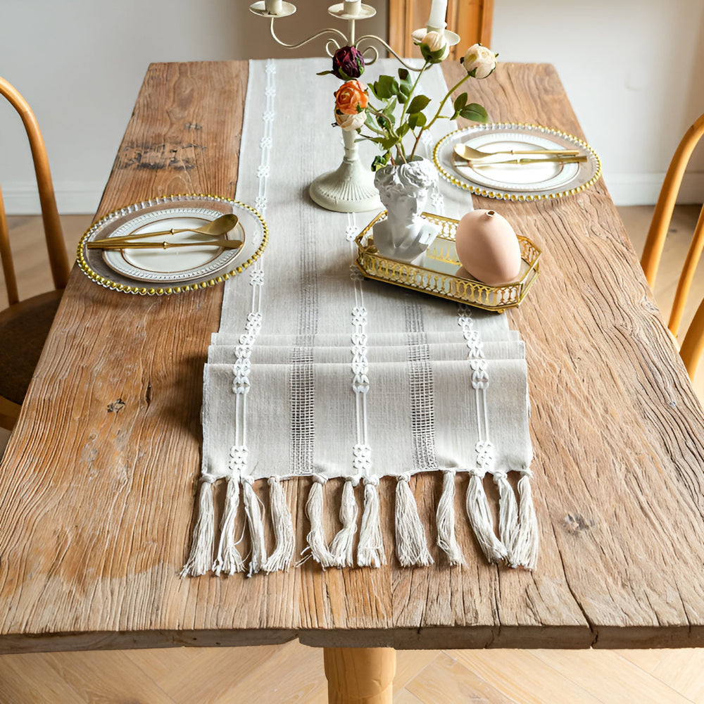 Woven Microfiber Tassel Table Runner
