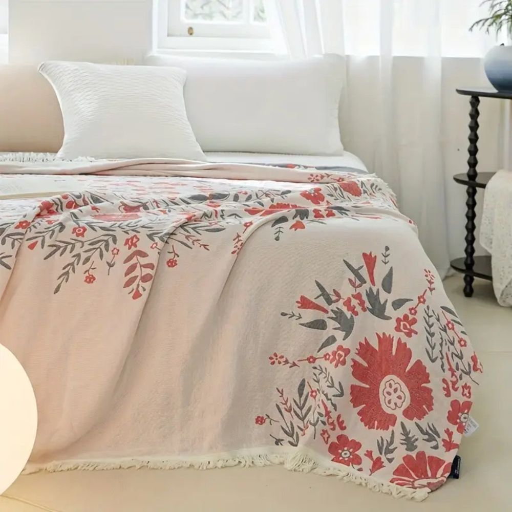Reversible Floral Cotton Blanket in Versailles Style